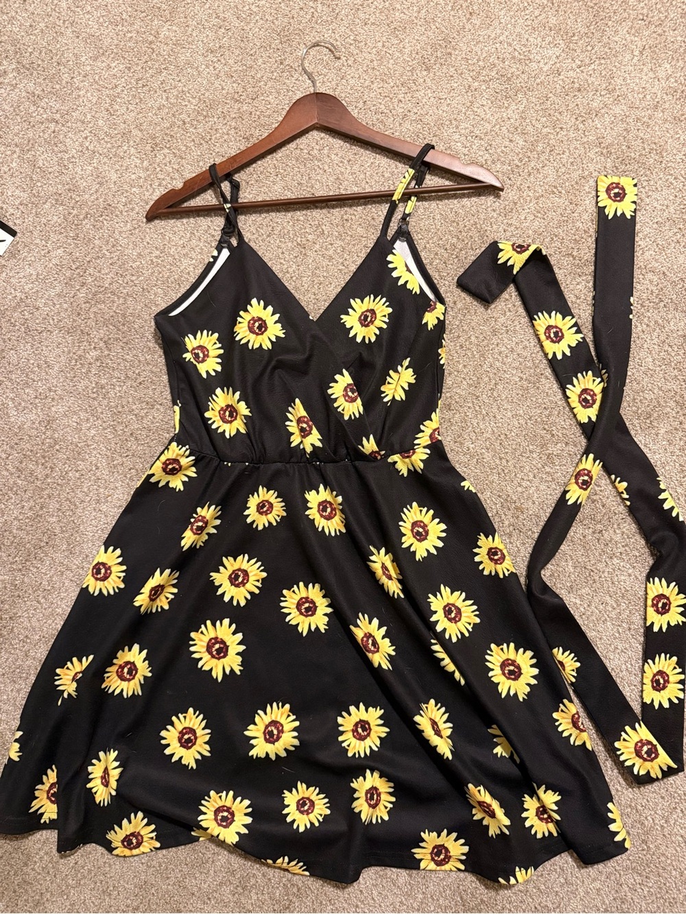 Sunflower Print Black Sundress - Women